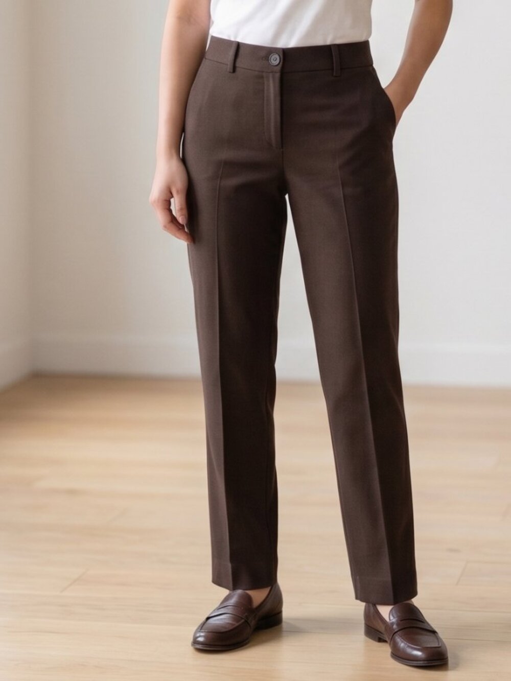 Lauren Ralph Lauren Petite Brown Dress Pants "Sanderson" Fit - Size 4P - Wool Bl